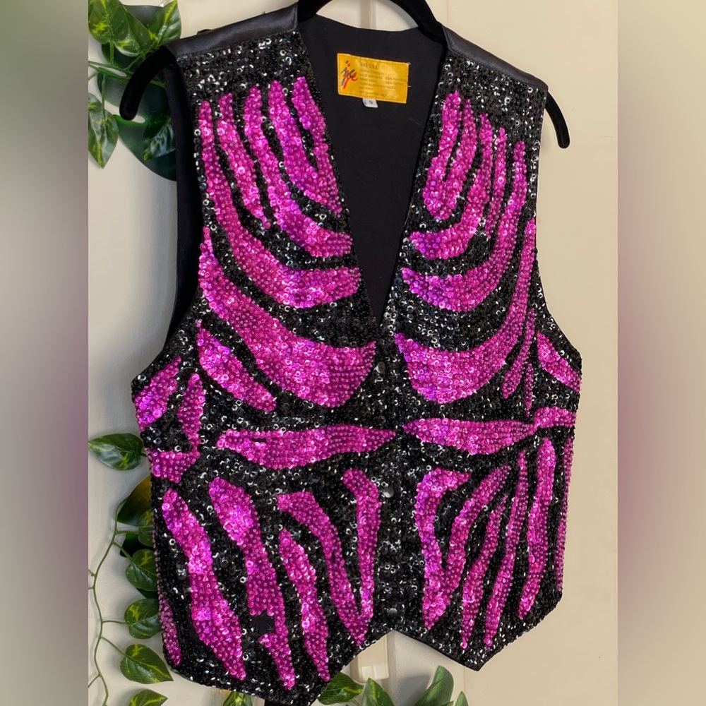 Vintage Pink and Black Sequin Vest (S)